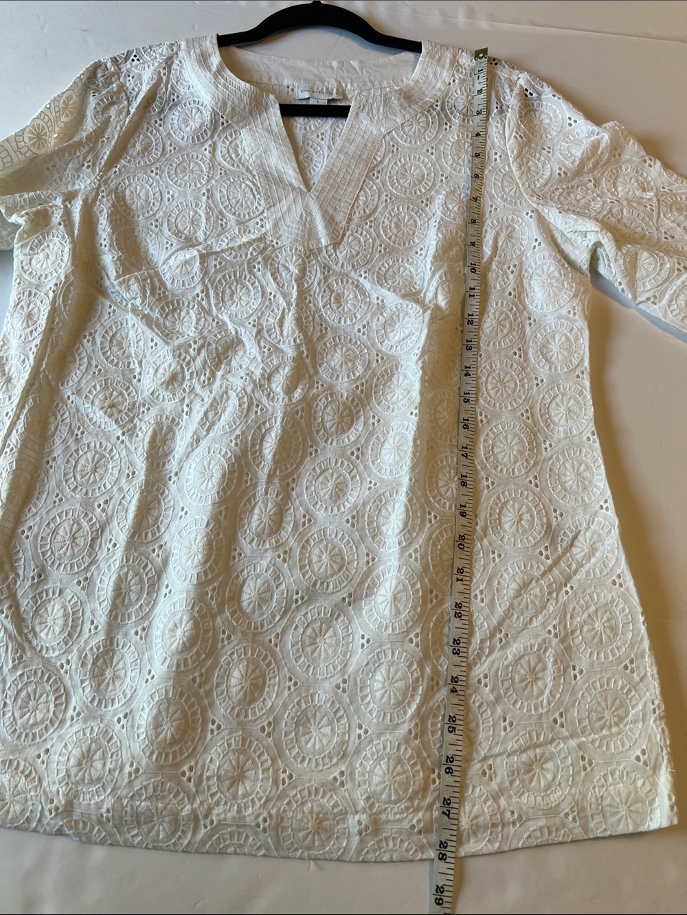 Charter Club Women’s Bohemian Eyelet Embroidered 100% Cotton V-Neck Tunic L EUC - Picture 6 of 8